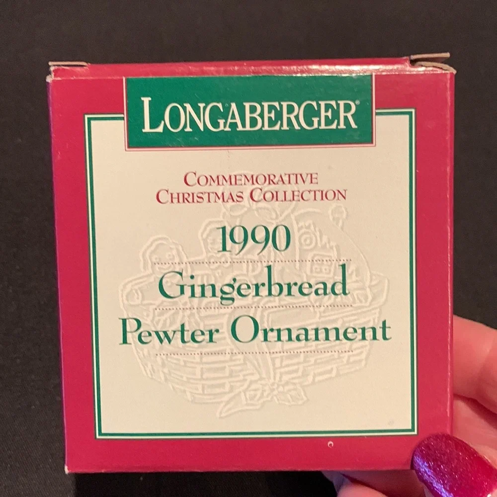 Longaberger 1990 Gingerbread Pewter Ornament with box